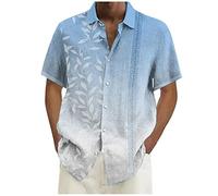 Azruma Muskelshirts Herren Sweatshirt Herren Hemden Vintage Streifen Drucken Kurzarm Oversize Shirt Mit Knopfleiste Sommer Retro V-Ausschnitt Hemden Mit Brusttasche T-Shirt Weiß Herren (Blue-2, 3XL)