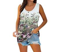 Azruma Oberteile Damen Elegant Top Damen Spitze Tshirt Damen Schwarz Casual Drucken Button Down U Ausschnitt ÄRmellos Oversize Tank Tops Corset Top (3-Green, M)