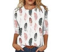 Azruma Oberteile Damen FrüHling Damen Bluse Sommer Trachtenbluse Damen Sommer Rundhals Langarm Drucken Sweatshirt Basic Langarmshirt Bedruckt Pullover Karierte Lange Bluse (Weiß, XL)