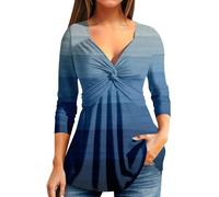 Azruma Oktoberfest Hemd Longshirt Damen Lässig Für Leggings Shirt Schwarz Damen Frauen Sexy Drucken V-Ausschnitt Langarm Shirt Elegant Oberteile Mit Twist T Shirt Weihnachten (1-Dark Blue, L)