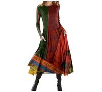 Azruma Outlet Angebote, Summer Dress Hochzeitsgast Kleid Damen Blumendruck Rundhals Maxikleid Elegant Damen Tunika Kleid Mit Tasche Kleid Festlich Damen Blusenkleid(Mehrfarbig,M)