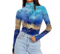 Azruma Oversize Pullover Damen Rollkragenpullover Damen Pullover Für Damen Damen Kleidung Frauen Winter Rollkragen Drucken Slim Fit Langarm Shirt Warm Rollkragenshirt (1-Dark Blue, XXL)