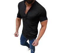 Azruma Polo Shirt Hemd Herren Kurzarm Tank Top Herren Sport Herren Kurzarm Stehkragen Einfarbig Leinenshirt T-Shirt Jungen (Schwarz, XXL)