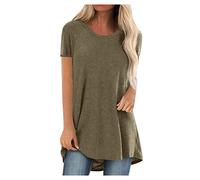 Azruma Poloshirt Damen Damen Shirt Kurzarm LäSsig Uv Shirt Frau Sommer Einfarbige Rundhals Kurzarm Long Shirt Elegant Damenbluse Lockere Longshirt Bluse Pink (2-Coffee, XL)