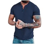 Azruma Poloshirt Herren Herren Unterhemden Herren Sommer ÜBergrößE Einfarbige Kurze ÄRmel Henley Shirt Mit Knopfleiste Casual Button Down Hemden Shirt Herren Langarm (Marine, L)