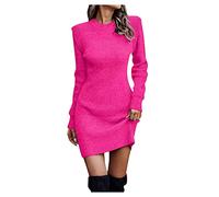 Azruma Pulloverkleid Damen Winter Elegant Rundhals Langarm Mini Strickkleider Slim Fit Einfarbig Kurze Kleider Warme Lässige Pullikleid Minikleid Wickelkleid Partykleid Sweater