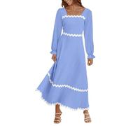 Azruma Sale Angebote, Sommerkleid Damen Kleider Square Neck Langarm Herbst Langes Kleid Sexy Rückenlos Plissee Kleid Mit Schnürung Kleid Damen Italienische Kleider Damen(Beige,S)