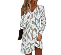 Azruma Sale Damenbekleidung, Boho-Kleid Kleider Damen Blumendruck V-Ausschnitt Bluse Kleid Casual Knopfleiste Minikleid Leichtes Kurzes Taillenkleid Tshirt Kleid Damen Infinity Kleid(Light Green,XXL)