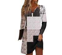 Azruma Sale Damenbekleidung, Boho Kleid Sommerkleider Damen Leicht Und Luftig Geometrisch Drucken V-Ausschnitt Knopfleiste Minikleid Lässig Leicht Bluse Kleid Kleid Sommer Sommerkleider (,)(,)