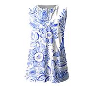 Azruma Schulterfreies Oberteil Damen Sport Tank Top Damen Bodybuilding Shirt Sommer Vintage Drucken V-Ausschnitt ÄRmelloses Racerback Tank Top Mit Knopfleiste LäSsige Button Down Oberteile Y2K Shirt