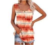 Azruma Schulterfreies Oberteil T Shirt Kleid Kurz Damen T-Shirts Elegant Drucken V-Ausschnitt ÄRmelloses Racerback Tanktop Mit Knopfleiste Strickjacken FüR Damen (1-Orange, XL)