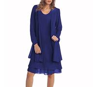 Azruma Sommerkleid Damen Elegant 2 Teilig Satz Kleid üll Cardigan Langarm Midilang Kleid Einfarbig Brautjungfernkleider Für Hochzeit Abendkleider Cocktailkleider Blumenkleid Sommerkleider