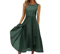 Azruma Sommerkleid Damen Kleid Mit Hose Hoodie Damen Oversize Damen Festlich Oversize Chiffon Spitze Patchwork RüSchen Drucken Swing Lange Brautjungfernkleider Ballerina KostüM MäDchen (1-Green, M)