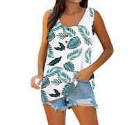 Azruma Sportshirt Damen Opus Bluse Damen Shirt Langarm Damen Casual Drucken Button Down U Ausschnitt ÄRmellos Oversize Tank Tops Italienische Blusen (4-Green, XL)