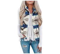 Azruma Steppweste Damen Lederjacke Damen Schwarz Trachtenweste Damen Frauen Warm Drucken Fleece Stehkragen Reißverschluss Kurz Ärmellose Fleeceweste Mit Taschen Winterjacke Mädchen 116 (1-Blue, XXL)