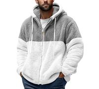 Azruma Strickjacke Herren Herren Sweatshirt Cardigan Männer Warm Teddy Fleece Patchwork Reißverschluss Plüschjacke Mit Kapuze Herrenjacken Herren Daunenjacke (Grau,3XL)