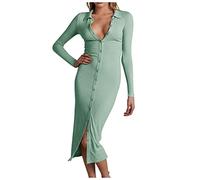 Azruma Strickkleid Damen Langarm Strick Revers Button Down KIeid Sexy Slim Fit Knopfleiste Elegant Einfarbig Herbst Etuikleid Pulloverkleid Bleistiftkleid Clubkleid Winterkleid