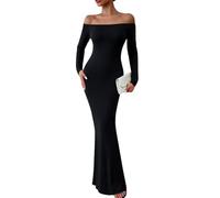 Azruma Strickkleid Kleider Elegant Swing Cocktailkleid Kleid Rot Damen Festlich Frauen Sexy Schulterfrei Langarm Bodycon Swing Maxi Kleider Kleid 134 Mädchen Langarm (Schwarz, S)