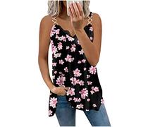 Azruma T-Shirt Damen Oversize äRmelloses Shirt Damen Tankini Damen Sommer Mode Drucken Spitze V-Ausschnitt ÄRmelloses Tanktop Locker ÄRmellos Oberteile Damenbluse Weiß (2-Black, M)