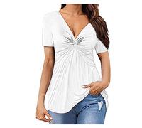 Azruma T-Shirt Damen Oversize T-Shirt Damen T Shirt Bedrucken Sexy Drehknoten Einfarbig Tiefer V-Ausschnitt Kurzarm Bluse Sommer Long Shirt Loose Oberteile Dirndl Bluse Damen (ArmeegrüN, M)
