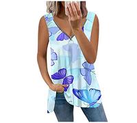 Azruma T-Shirt Damen Oversize T Shirt Weiß Damen Tops Damen Sexy Mode Drucken V-Ausschnitt ÄRmelloses Tank Top Mit ReißVerschluss LäSsige Oberteile Mit Zipper Strickjacke Damen Lang (1-Light Blue, M)