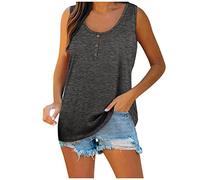 Azruma T Shirt Damen V Ausschnitt T Shirt Damen Sexy Tshirts Elegant Einfarbig Button Down U Ausschnitt ÄRmellos Oversize Tank Tops Tshirt Damen (2-Dark Gray, M)
