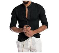 Azruma T Shirt Herren Laufshirt Herren T Shirt Herren Weiß Herren Baumwolle Leinenhemd Herbst Winter Herren Hemd Langarm Regular Fit Freizeithemd Shirts Batik Shirt Herren (Schwarz, 3XL)