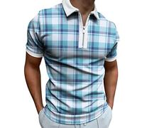 Azruma T Shirt Herren Nachthemd Poloshirt Langarm Herren Herren Gestreiftes Drucken Revers Kurzarm Polo Shirt Mit ReißVerschluss Sport Shirt Herren (Hellblau, L)