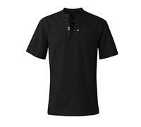 Azruma T Shirt Herren Tshirt Bedrucken Lassen T Shirt Herren Mit SprüChe Vintage Einfarbig Kurzarm Shirt Mit SchnüRung Slim Fit V-Ausschnitt Kurzarmshirt 4XL T-Shirt Herren (Schwarz, XXL)