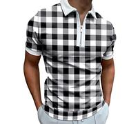 Azruma T-Shirt Herren Weiß Hemd Herren Weiss Baseball Shirt Herren Herren Gestreiftes Drucken Revers Kurzarm Polo Shirt Mit ReißVerschluss Herren T Shirt 3 XXXL (Weiß, XL)