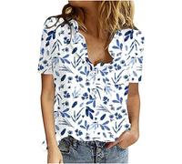 Azruma T-Shirts FüR Damen Damen Top Sexy Damen Tunika Sommer Casual Leinen Drucken Button-Down Stehkragen Kurzarm Oberteile FüR Frauen T-Shirt Kleid Damen (2-White, XXL)