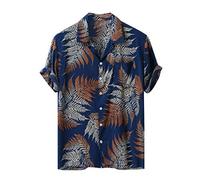 Azruma T Shirts MäNner Hemden BüGelautomat Hemden Herren MäNner Sommer Umlegekragen Hawaii Print Kurzarm Hawaii Hemd T-Shirt Weiß Herren (Marine, L)