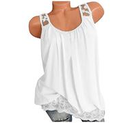 Azruma Tops FüR Damen Damen Sport T-Shirt Trachtenbluse Einfarbig Rundhals ÄRmellos Spitze Racerback Oversize Tanktop Mit Plissee T Shirt Damen 3/4 Arm (Weiß, S)