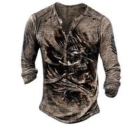 Azruma Tshirt Herren äRmelloses Shirt Herren Crop Top Langarm Vintage Distressed Stickerei/Drucken Langarm Henley Shirt Mit Knopfleiste T-Shirt Weiß (Kaffee, XL)