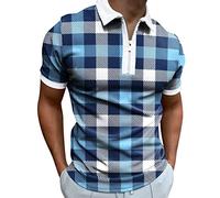 Azruma Uv Shirt Herren Hippie Tshirt Herren Feinripp Unterhemd Herren Herren Gestreiftes Drucken Revers Kurzarm Polo Shirt Mit ReißVerschluss Basketball Shirt Herren (Blau, L)