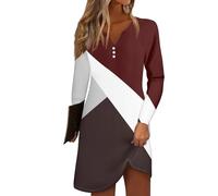 Azruma Warehouse Deals Angebote, Sommerkleid Damen Lang Kleid Damen Sommer Geometrisch Drucken V-Ausschnitt Knopfleiste Minikleid Lässig Leicht Bluse Kleid Weißes Kleid Sommerkleider (,)(,)