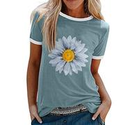 Azruma WeißEs T-Shirt Damen Locker Shirt Damen 3/4 Arm LäSsig Uv Shirt Frauen GäNseblüMchen Grafik Druck Tshirts Rundhals Kurzarm Slim Fit Oberteile LäSsig Hemd Oversize T Shirt Damen (Hellblau, M)