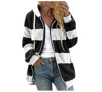 Azruma Weste Damen Lang Winterparka Damen Gefüttert Weste Militär Frauen Herbst Winter Warm Teddy Fleece Patchwork Sweatjacke Mit Taschen Fluffy Langarm Kapuzenjacke Mit Reißverschluss (5-Black, XXL)