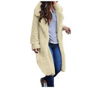 Azruma Winterjacke Damen Lang Teddy Jacke Bolero Weiß Damen Frauen Warm Lang Einfarbig Teddy Fleece Revers Langarm Wollmantel Winter Plüsch Trenchcoat Strickjacke Damen Weiss (Beige, L)