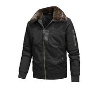 Azruma Winterjacke Herren Lederjacken Für Herren Pulli Decke Männer Herbst Winter Reißverschluss Padded Jacket Mit Fellkragen Teddyfell Jacke Herren Fahrrad Jacke Herren (Schwarz, XL)