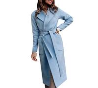 Azruma Wollmantel Damen Warme Revers Langarm Einfarbig Lang Wollmantel mit Gürtel Elegant Schlank Trenchcoat mit Tasche Winter Damenmantel Wintermantel Übergangsmantel Übergangsjacke Winterjacke