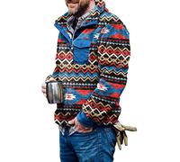 Aztec Fleece Pullover Herren Norweger Pullover mit Tasche Vintage Fleecejacke Fuzzy Sherpa Fleecepullover Winter Weihnachtspullover Sweatpullover Warm Sweatjacke für Männer Blau XL