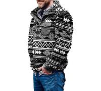 Aztec Fleece Pullover Herren Norweger Pullover mit Tasche Vintage Fleecejacke Fuzzy Sherpa Fleecepullover Winter Weihnachtspullover Sweatpullover Warm Sweatjacke für Männer Schwarz XXL