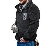 Aztec Fleece Pullover Herren Ohne Kapuze Fleecepullover mit Tasche Männer Teddy Fleecejacke Button down Sweatshirt Warm Vintage Winterpullover Fuzzy Sherpa Sweatpullover Dunkelgrau L