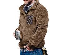Aztec Fleece Pullover Herren Ohne Kapuze Fleecepullover mit Tasche Männer Teddy Fleecejacke Button down Sweatshirt Warm Vintage Winterpullover Fuzzy Sherpa Sweatpullover Kaffee L