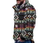Aztec Fleece Pullover Herren Ohne Kapuze Fleecepullover mit Tasche Winterpullover Männer Fleecejacke Button down Sweatshirt Warm Vintage Norweger Pullover Fuzzy Sherpa Sweatpullover
