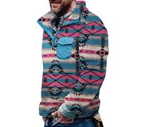 Aztec Fleece Pullover Herren Ohne Kapuze Fleecepullover mit Tasche Winterpullover Männer Fleecejacke Button down Sweatshirt Warm Vintage Norweger Pullover Fuzzy Sherpa Sweatpullover Himmelblau L