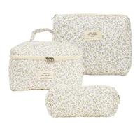 AZURAOKEY 3 Stück gesteppte Make-up-Tasche, niedliches Blumenmuster, Kosmetiktasche, Kosmetiktasche, Kosmetiktasche, Kulturbeutel, Kosmetiktasche, Kulturbeutel, Kosmetiktasche, Kosmetiktasche