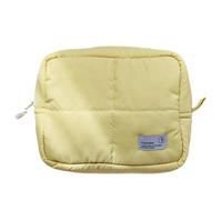AZURAOKEY Gesteppte Make-up-Tasche, gesteppte Kosmetiktasche, niedlicher Puffer-Kulturbeutel, Puffer-Kosmetiktasche, ästhetische Reise, unverzichtbare Make-up-Pinsel-Tasche, Gelb, Modisch