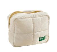 AZURAOKEY Gesteppte Make-up-Tasche, gesteppte Kosmetiktasche, niedlicher Puffer-Kulturbeutel, Puffer-Kosmetiktasche, ästhetische Reise, unverzichtbare Make-up-Pinsel-Tasche, Beige, modisch